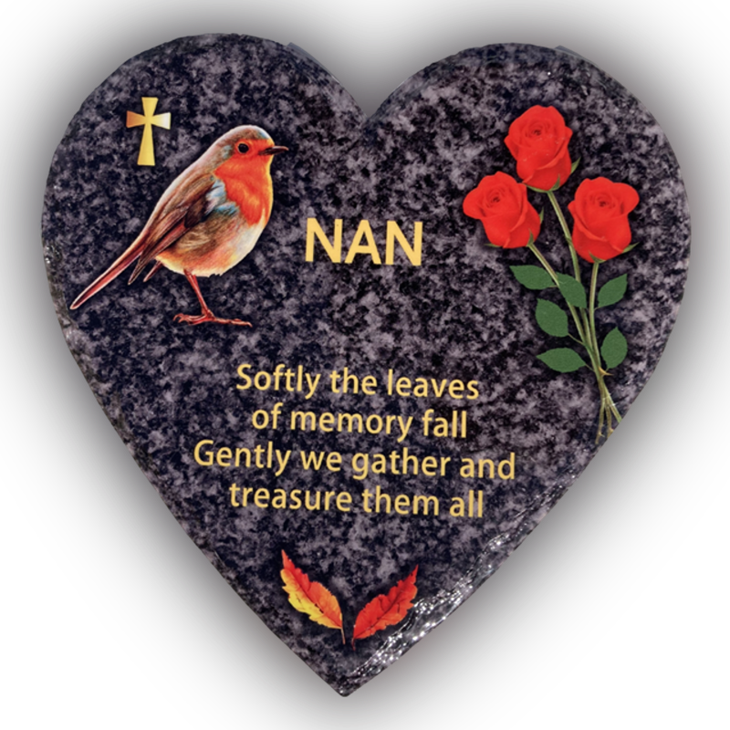 Hooli Mooli - Heart Shape Granite Grave Plaque Nan