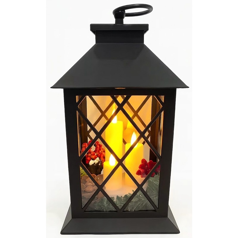 LED Triple Candle Lantern Black 24cm
